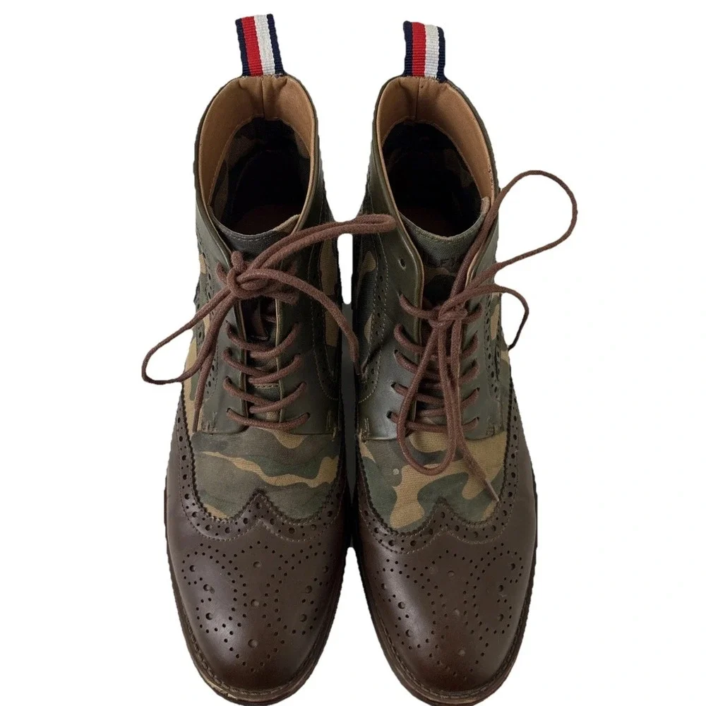 Tommy Hilfiger Mens Wingtip Camo‎ Ankle Boots Ruzman 2 Size 9 Brown
